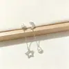 Brincos Assimétricos Elegantes de Estrela e Lua em Prata de Lei S925 Estilo Coreano Brinco Pendente de Pérola Exquisito Acessórios de Joias para Mulheres