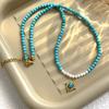Nuevo collar retro artístico chino para mujer, cadena de clavícula con cuentas de concha turquesa azul, cadena de cuello ligera de acero de titanio de alta calidad.