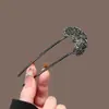 Novo Grampo de Cabelo em Forma de Leque Estilo Chinês com Strass em Forma de U para Mulheres, Simples Moderno Grampo para Coque Acessório de Cabelo