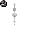 Anillo de Ombligo Largo de Aleación de Titanio F136 Incrustado con Flor de Mariposa de Circonita Corazón Anillo de Ombligo con Forma de Corazón Adorno de Ombligo G23
