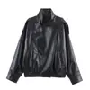 Ropa de Moda Europea y Americana Transfronteriza, Chaqueta de Cuero Sintético con Cuello Alto de Moda Más Vendida en Aliexpress