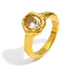 Moda Europeia e Americana Estilosa Nicho Joia de Mão Estilosa Aço Inoxidável Banhado a Ouro 18K Estilo Furo Anel de Zircônia Ovo de Pombo para Mulheres