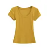 Ins Sexy Sexy Top de Manga Corta con Escote en U Grande 2025 Verano Nuevo Delgado Delgado Hombro Derecho Camiseta Base Camiseta