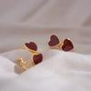 Aretes retro franceses rojo vino corazón de durazno aretes de alta gama estilo Hong Kong aretes encantadores de diseño único nuevos para mujer