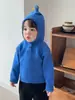 Suéter con capucha súper lindo de animalito bebé con astas puntiagudas, tejido de otoño para niños y niñas, adorable suéter de monstruo con pequeños tentáculos