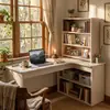 Escritorio de estudio, escritorio para el hogar, escritorio de computadora para dormitorio, tocador para niñas, estantería integrada en un escritorio de esquina