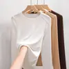 Top Lenzing Tencel Lyocell con Cuello Redondo, Primavera/Verano 2026 Corte Delgado Versátil Base de Lana para Mujer, Se Puede Usar por Fuera