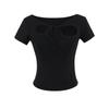 Playera Blanca de Encaje con Cordones de Diseño para Mujer 2025 Verano Nuevo Ajuste Slim Estilo Coreano Top Corto de Hombro Derecho