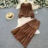 Conjunto de cárdigan y falda de estilo francés con ajuste suave en la cintura para mujer, atuendo de dos piezas slim-fit para otoño, camisa versátil de manga larga para mujer