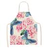 Delantal de Lino Estilo Pastoral Transfronterizo con Estampado de Mariposa Floral Horneada para Cocina Casera, Delantal Anti-Manchas, Admite Personalización