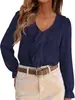 Nova moda europeia e americana da Amazon elegante casual solta gola V com babados manga lanterna para o dia a dia camisa de manga comprida