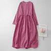 Vestido Longo Solto Artístico de Algodão e Linho para Viagem - Novo Outono 2026