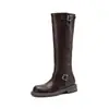 Nuevas Botas Europeas Americanas para Mujer Hebilla Caña Alta Tacón Grueso 3.5cm Textura Cosida a Mano Botas de Motociclista Estilo Británico Botas Martin