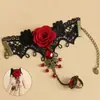 Pulsera de Rosa para Mujer de Halloween Estilo Steampunk Pulsera de Encaje Vampiro Negro Disfraz de Cosplay