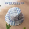 Sombrero de Pescador Plano Estilo Coreano que Cubre la Cara, Sombrero de Cubo a Cuadros Azul y Blanco Fresco que Hace que la Cara Parezca Más Pequeña, Sombrero de Sol Versátil Casual para Mujer