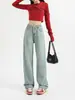 Jeans de pierna ancha de color claro para mujer, de tiro alto, nuevo estilo de otoño, talla grande, holgados, adelgazantes, para cuerpos con forma de pera, pantalones de pierna recta