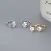 Brincos de Prata Esterlina S925 Nalan Simples Elegantes Estilo Ins Design de Nicho Clássico de Quatro Garras com Diamante Único M06940