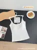 Camisole de renda com retalhos de liocel escovado, alça fina, para mulheres com bojo, corte slim e lindo design nas costas, para outono e inverno