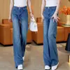 Jeans azules vintage de tiro alto y pierna ancha hechos a medida para mujer, nuevo modelo de otoño 2026, adecuados para cuerpo tipo pera, ajuste no ajustado
