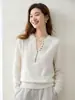 Suéter de malha de cashmere com botões e gola semiaberta, estilo simples, novo, pullover feminino, manga longa, quente, versátil, camada base