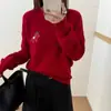 26 Suéter de Lana Pura Bordado de Caballo Rojo de Año Nuevo para Mujer, Otoño e Invierno Cuello Redondo Año del Zodiaco Suéter Rojo Tejido Capa Base