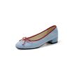 Moda Nuevo Estilo Simple Piel de Oveja Boca Baja Zapatos Individuales para Mujer, Tacón Bajo Versátil para Desplazamiento Talla Grande Punta Redonda Lazo Zapatos Slip-On