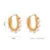 Pendientes para Mujer de Acero Inoxidable con Incrustaciones de Perla en Forma de U, Best-Seller Transfronterizo, Pendientes y Aretes con Galvanoplastia al Vacío en Horno, No se Desvanecen