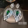 Pendientes Colgantes de Zirconia Esmeralda con Forma de Hoja Estilo Palacio Vintage, Pendientes Lujosos y Elegantes con un Toque de Alta Gama para Mujer