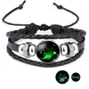 Pulsera de Cuero de Vaca con Cuentas de Piedra de Tiempo de las Doce Constelaciones Luminosas Pulsera Unisex de Cristal Negro