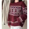 Suéter de punto pullover suave y acogedor de alta gama para otoño e invierno, adecuado para usar en capas o solo, con un corte holgado y un patrón Fair Isle, diseñado para mujeres