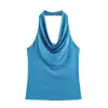 Estilo Europeu Cruz U 2026 Nova Moda Temperamento Amazon Roupas Femininas Atacado Gola Halter com Caimento Costas Abertas Sem Mangas Camiseta
