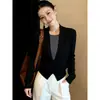 Suéter de Punto Nuevo Diseño Otoño/Invierno 2026 Manga Corta Larga, Top Falso de Dos Piezas Súper Elegante Negro que Ceñe la Cintura para Mujer