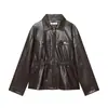 Comercio Exterior Transfronterizo Primavera Nueva Ropa para Mujer: Chaqueta de Cuero de Color Sólido con Manga Larga, Solapa, Cintura Elástica Ajustable