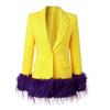 2023 nuevo blazer amarillo brillante de estilo europeo y americano, decoración de imitación de plumas, costuras de moda, top de fiesta, popular transfronterizo