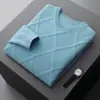Nuevo Suéter de Lana Casual de Moda Coreana 2023 con Patrón de Diamantes Grandes, Holgado, Cuello Redondo para Hombre