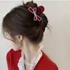 2026 Nuevo Estilo Pinza para el Cabello con Lazo Grande de Terciopelo Rojo, Accesorio para el Cabello para Niñas, Tocado de Princesa Nupcial de Borla de Alta Gama