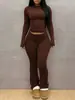 Conjunto Casual de Dos Piezas para Mujer para Entrenar: Conjunto Deportivo de Pantalón de Pierna Ancha a la Cintura Baja y Manga Larga con Cuello Redondo Venta al por Mayor Conjunto de Dos Piezas
