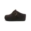 Sapatos Birkenstock Outono e Inverno Altura Interna 7cm Aumento Sola Grossa Sapatos de Algodão Estilo Coreano Sapatos Retrô Forro de Lã Biqueira de Lã de Cordeiro Meio Chinelo