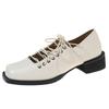 Sapatos Femininos de Cadarço Estilo Colégio Britânico Bico Quadrado, Sapatos Casuais Versáteis Retro Nariz de Porco Salto Grosso Bailarina Baixo