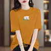 Camiseta de Manga Corta de Algodón Puro de Alta Gama para Mujer, Nuevo Estilo de Verano, Holgada, Talla Grande, Top Casual Adelgazante, Camiseta Estampada de Moda