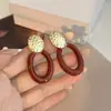 Pendientes Geométricos Estilo Hong Kong Rojo Vino Aguja de Plata Ancla Roja Pendientes Elegantes de Gama Alta Pendientes Retro de Nicho para Mujer