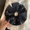 Goma para el pelo de estilo coreano, de doble cara, seersucker, sin remates, lunares, fruncida, con perla, para coleta baja