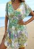 Novo Maiô Feminino Saída de Praia Estampada Gaze Transparente Roupa de Banho Exterior Estilo Férias Saia Cover-Up Solta Afinando a Cintura