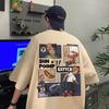 Camiseta estilo americano estilo vibe, moda de rua alta, masculina, verão, vintage, manga curta, desenho animado, estampado, design, solto, manga curta