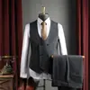 Conjunto de Terno Azul de Botão Duplo de Alta Qualidade Resistente a Amassados para Homens, Traje para Padrinhos de Casamento, Terno Risca de Giz Casual de Negócios para Homens