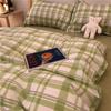 Juego de cama de cuatro piezas con funda de edredón y sábana gris y negra, juego de cama a cuadros sencillo y moderno para hombre, juego de tres piezas