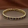 Pulsera de Cobre y Circonita Más Vendida Transfronteriza de Temu, Pulsera Tennis Geométrica Cuadrada de Dos Filas, Joyería de Nicho Elegante y Versátil