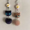 Pingente de Gatinho Flocado Fofo, Corrente de Celular de Bola Fofa, Chaveiro, Pingente de Bolsa para Casal, Acessório Cartoon Feminino