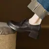 Zapatos de tacón grueso con cordones, Zapatos de cuero pequeños de corte profundo, Nuevos Mocasines de tacón medio para Primavera/Otoño 2026, Zapatos versátiles casuales para mujer con suela gruesa