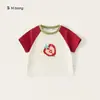 Frete Grátis Roupa Infantil Meninas Manga Curta Verão Fina Estampa de Desenho Animado Camiseta para Criança Blusa Color Block Manga Raglan Infantil Tendência